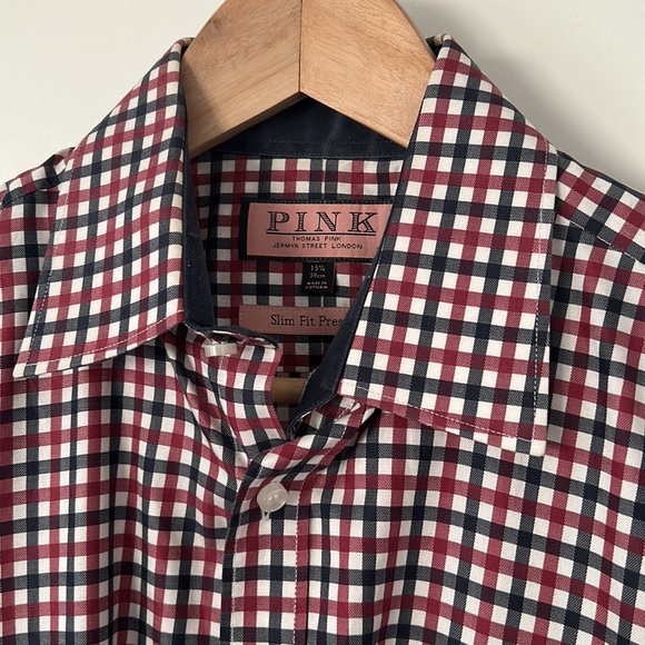 Thomas Pink Red and Blue Check Dress Shirt - Picture 2 of 5
